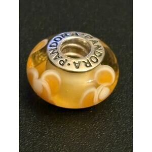 Pandora ALE 925 Orange Murano Glass Charm Bead Sterling Silver